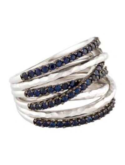 Pre-owned Gabriel & Co. 1.06ctw Sapphire Hammered Crossover Cocktail Ring In Multicolor