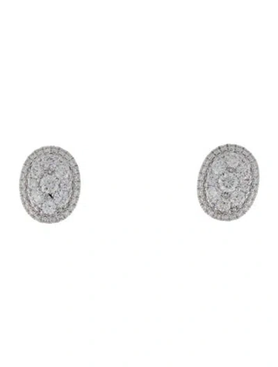 Pre-owned Gabriel & Co. 14k 1.04ctw Diamond Oval Cluster Stud Earrings In Multicolor