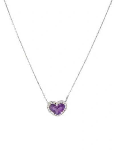Pre-owned Gabriel & Co. 14k Amethyst & Diamond Heart Pendant Necklace In Multi