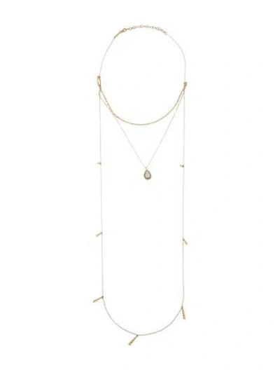 Pre-owned Gabriel & Co. 14k Diamond Bujukan Beaded Multistrnad Pendant Necklace, 15.5"