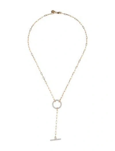 Pre-owned Gabriel & Co. 14k Diamond Circle And Bar Y-knot Necklace With Hollow Paperclip Chain, 16.75" In Multi