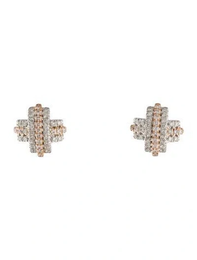 Pre-owned Gabriel & Co. 14k Diamond Cross Stud Earrings In Multicolor