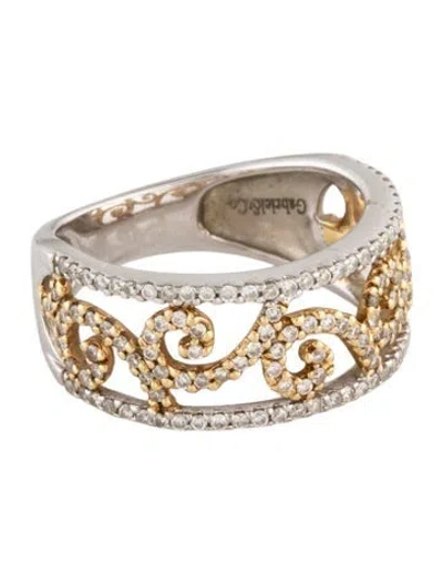 Pre-owned Gabriel & Co. 14k Diamond Floral Wide Band In Multicolor