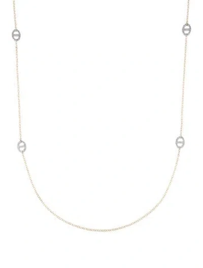 Pre-owned Gabriel & Co. 14k Diamond Oval Link Station Necklace, 28" In Multicolor