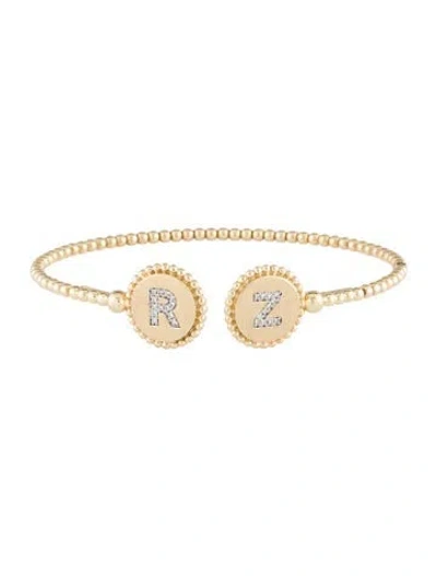Pre-owned Gabriel & Co. 14k Diamond 'r' & 'z' Initial Cuff, 6.5" In Multi