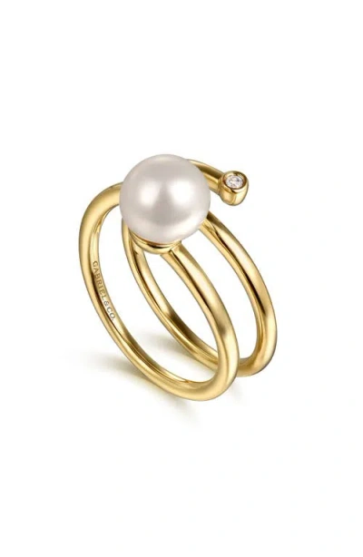 Gabriel & Co. 14k Gold Diamond And Pearl Bypass Ring In Multi