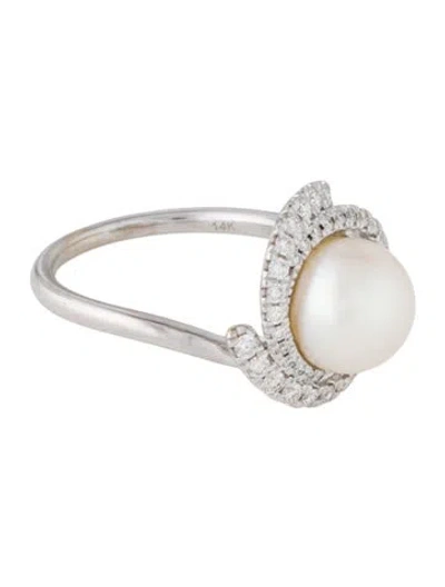 Pre-owned Gabriel & Co. 14k Pearl & Diamond Cocktail Ring In Multicolor