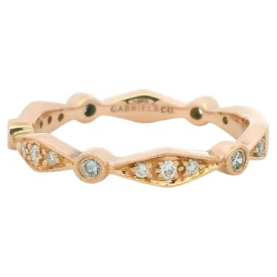 Pre-owned Gabriel & Co. 14k Rose Gold Natural Round Brilliant Diamond Station Stackable Ring In Stock In Red