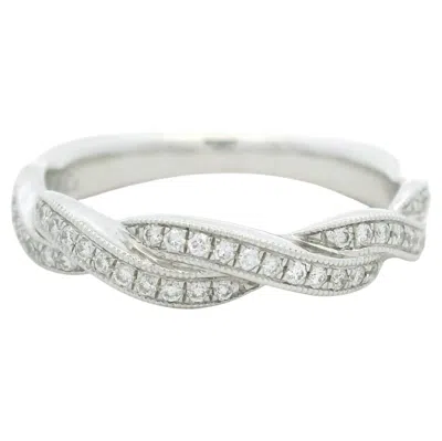 Pre-owned Gabriel & Co. 14k White Gold Natural Round Diamond Twisted Swirl Stackable Ring