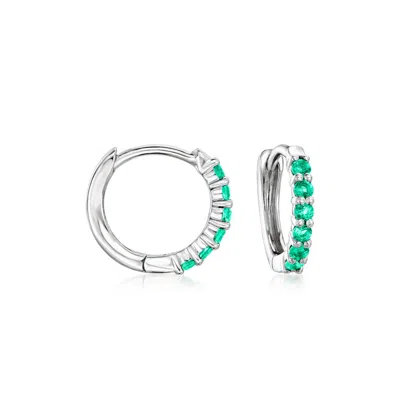 Gabriel & Co. .18 Ct. T.w. Emerald Huggie Hoop Earrings In 14kt White Gold In Silver