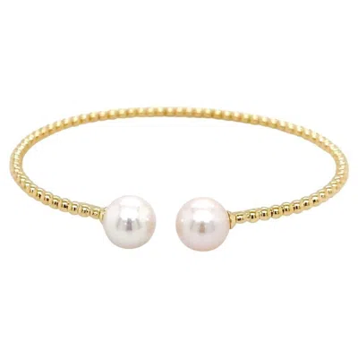 Pre-owned Gabriel & Co. 8mm Pearl Flex Cuff Bead Bangle, 14k Yellow Gold, Made To Order, Bg4475
