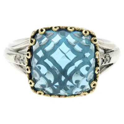 Pre-owned Gabriel & Co. Gabriel & Co 925 Sterling Silver And 18k Gold Blue Topaz Diamond Ring Size 7