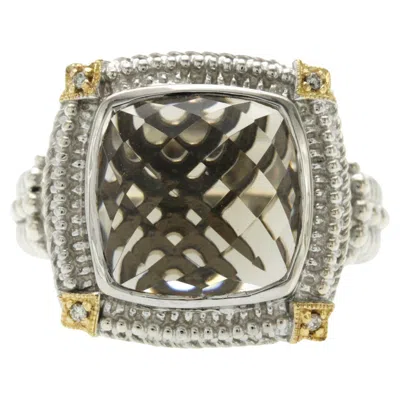 Pre-owned Gabriel & Co. Gabriel & Co 925 Sterling Silver And 18k Gold Smoky Quartz Diamond Ring Size 7 In Multi