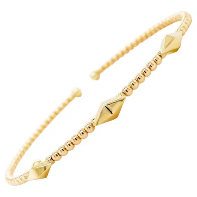 Pre-owned Gabriel & Co. Bead Cuff Bracelet W Pyramid Stations, Yellow Gold, Flexible Bangle Stackable