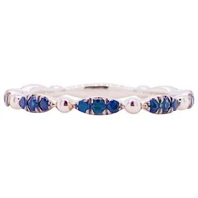 Pre-owned Gabriel & Co. Blue Sapphire Station Beaded Band 14k Gold Marquise Cluster Stack, Lr51704