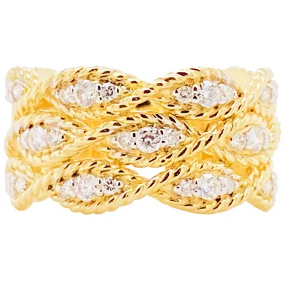 Pre-owned Gabriel & Co. Braided Wide Diamond Band, 14k Gold Twist Woven Braid Rope Lr51558 In Multi