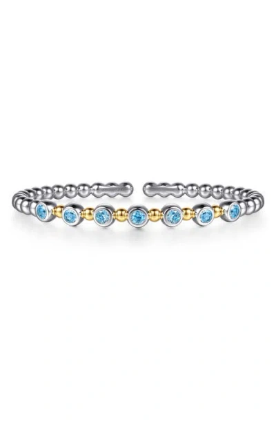 Gabriel & Co. Bujukan 14k Gold & Blue Topaz Sterling Silver Split Bangle Bracelet