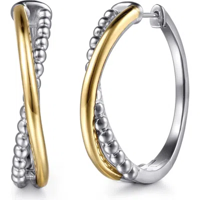 Gabriel & Co. Bujukan 14k Gold & Sterling Silver Crisscross Intricate Hoop Earrings In Orange