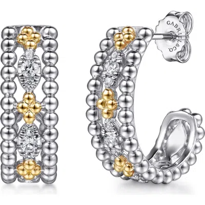 Gabriel & Co. Bujukan 14k Gold & White Sapphire Sterling Silver J-hoop Earrings