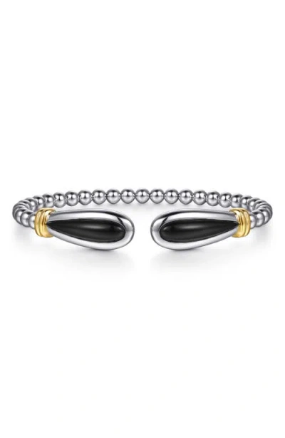 Gabriel & Co. Bujukan Black Onyx & 14k Gold Beaded Sterling Silver Bangle Bracelet In Multi