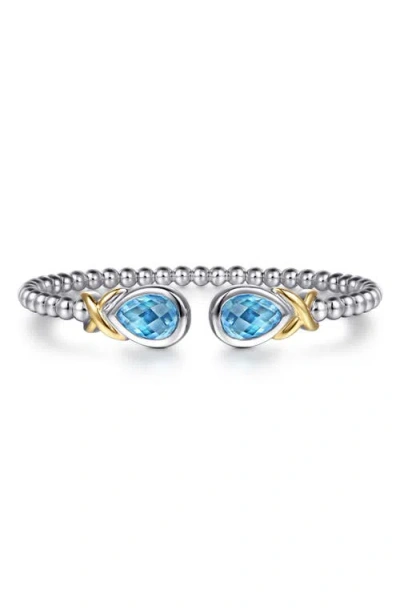 Gabriel & Co. Bujukan Blue Topaz & 14k Gold Sterling Silver Bangle Bracelet In Multi