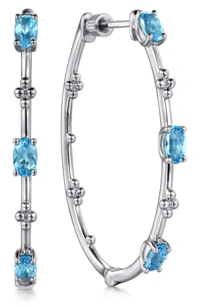 Gabriel & Co. Bujukan Classic Swiss Blue Topaz Sterling Silver Hoop Earrings