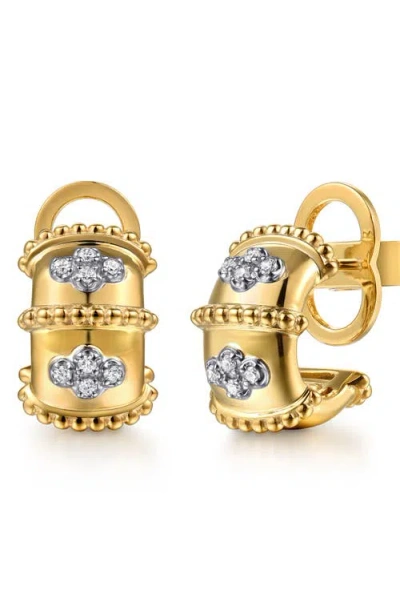 Gabriel & Co. Bujukan Clover Diamond Huggie Hoop Earrings In Gold