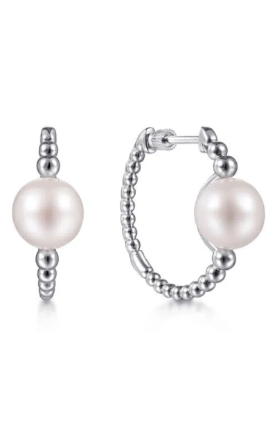 Gabriel & Co. Bujukan Cultured Pearl Hoop Earrings In Silver