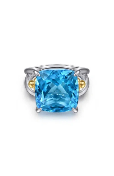 Gabriel & Co. Bujukan Cushion Blue Topaz Signet Ring In Silver