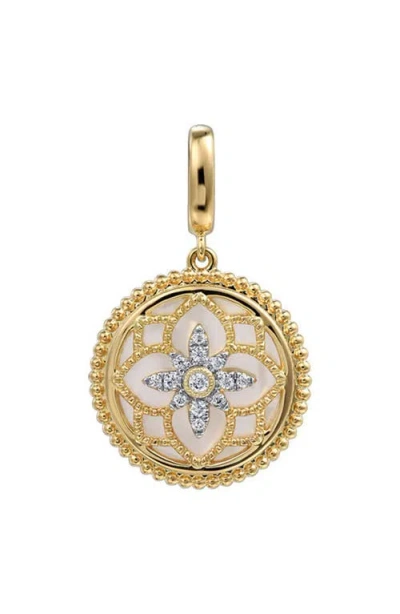 Gabriel & Co. Bujukan Diamond & Mother-of-pearl Floral Medallion Charm In Gold