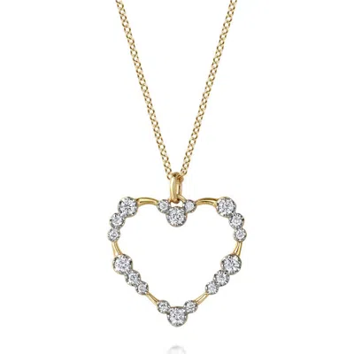 Gabriel & Co. Bujukan Graduated Diamond Heart Pendant Necklace In Gold