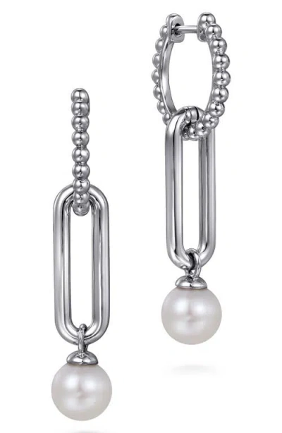 Gabriel & Co. Bujukan Pearl Sterling Silver Huggie Hoop Drop Earrings