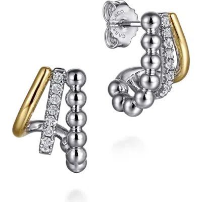 Gabriel & Co. Bujukan Sterling Silver, 14k Gold & White Sapphire J-hoop Earrings In Multi