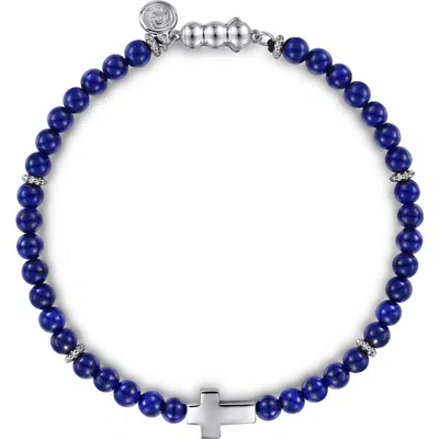 Gabriel & Co. Bujukan Sterling Silver Cross Lapis Lazuli Bracelet In Blue