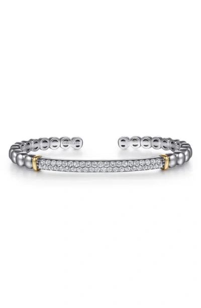 Gabriel & Co. Bujukan Sterling Silver, White Sapphire & 14k Gold Open Bangle Bracelet In Metallic