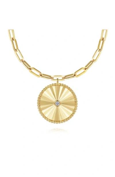 Gabriel & Co. Bujukan Textured Diamond Medallion Pendant Necklace In Gold