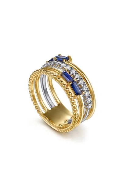 Gabriel & Co. Bujukan Two-tone 14k Gold, Blue Sapphire & Diamond Stackable Ring