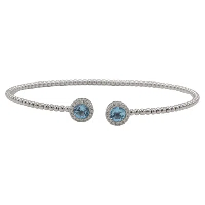 Pre-owned Gabriel & Co. Bujukan White Gold Blue Topaz & Natural Diamond Bangle Bracelet