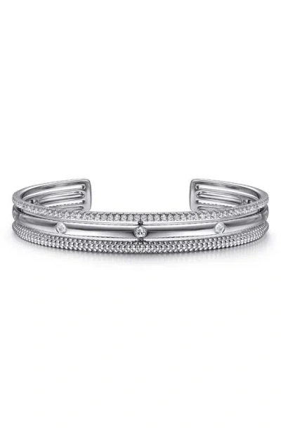 Gabriel & Co. Bujukan White Sapphire Multi Row Cuff Bracelet In Silver