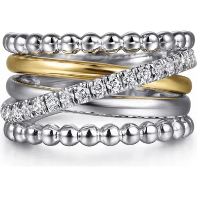 Gabriel & Co. Bujukan White Sapphire Wide Ring In Silver