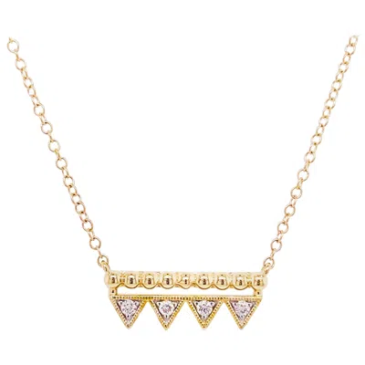 Pre-owned Gabriel & Co. Diamond Bar Necklace, 14 Karat Yellow Gold Bujukan Beaded Triangle, Nk5956