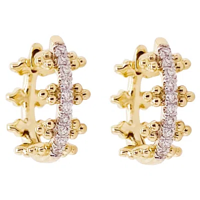 Pre-owned Gabriel & Co. Diamond Beaded Huggies 10mm Diameter Hoop Earrings 14k Yellow Gold Eg13575