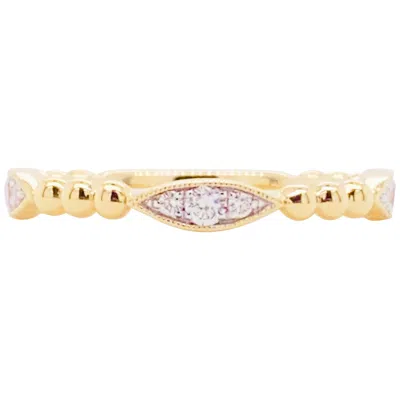 Pre-owned Gabriel & Co. Diamond Beaded Station Ring, 14k Gold Bead Marquise Bujukan Stack Band, Lr51693 In Multi