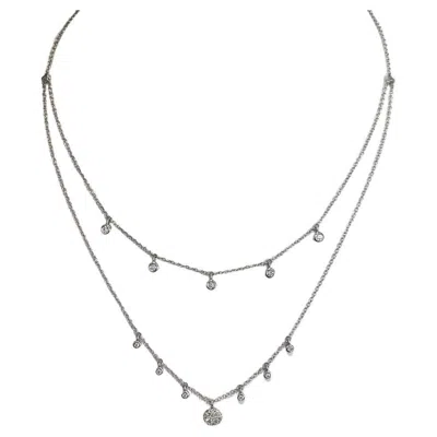 Pre-owned Gabriel & Co. Diamond Charm Layered Drop Necklace Made To Order 4-6 Weeks 14k White Gold