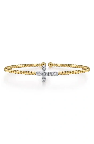 Gabriel & Co. Diamond Cross Beaded Cuff Bracelet In Gold