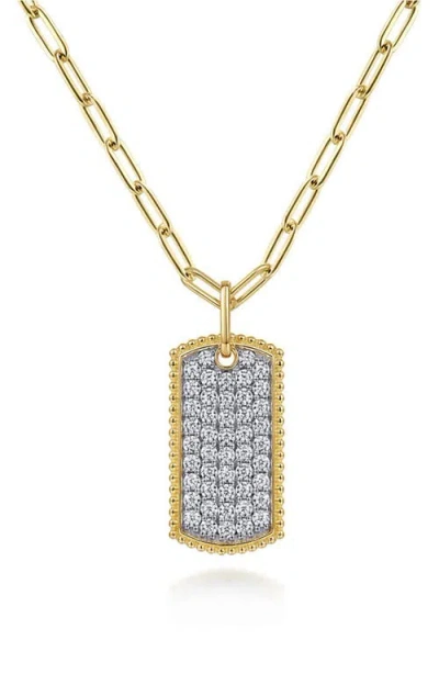 Gabriel & Co. Diamond Dog Tag Pendant Chain Necklace In Gold