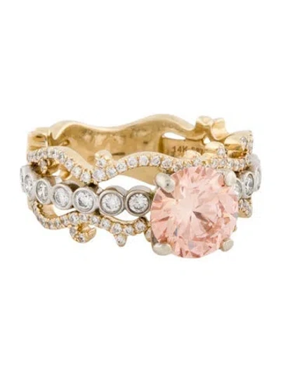 Pre-owned Gabriel & Co. Diamond Engagment Ring Mounting With Lab-grown Fancy Pinkish Orange Diamond In Multi
