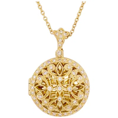 Pre-owned Gabriel & Co. Filigree Diamond Locket 1", Vintage Inspired 14k Yellow Gold, Made To Order 6wks