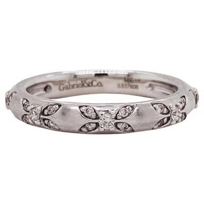 Pre-owned Gabriel & Co. Floral Diamond Satin Texture Flower Band Stack 14k Gold Lr4924 In Multi