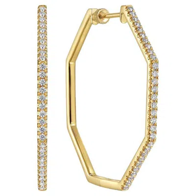 Pre-owned Gabriel & Co. Geometric 40mm Octagonal Diamond In & Out Hoop Earrings 14k Gold, Eg14516 In Multi